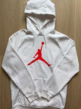 Jordan White Hoodie with Red Jumpman Neck Logo